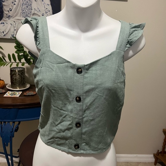 Monteau Los Angeles Linen Blend Crop Tank Top - S - Picture 1 of 6